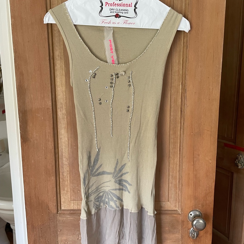 Post Vegas bejewelled tank top with chiffon trim